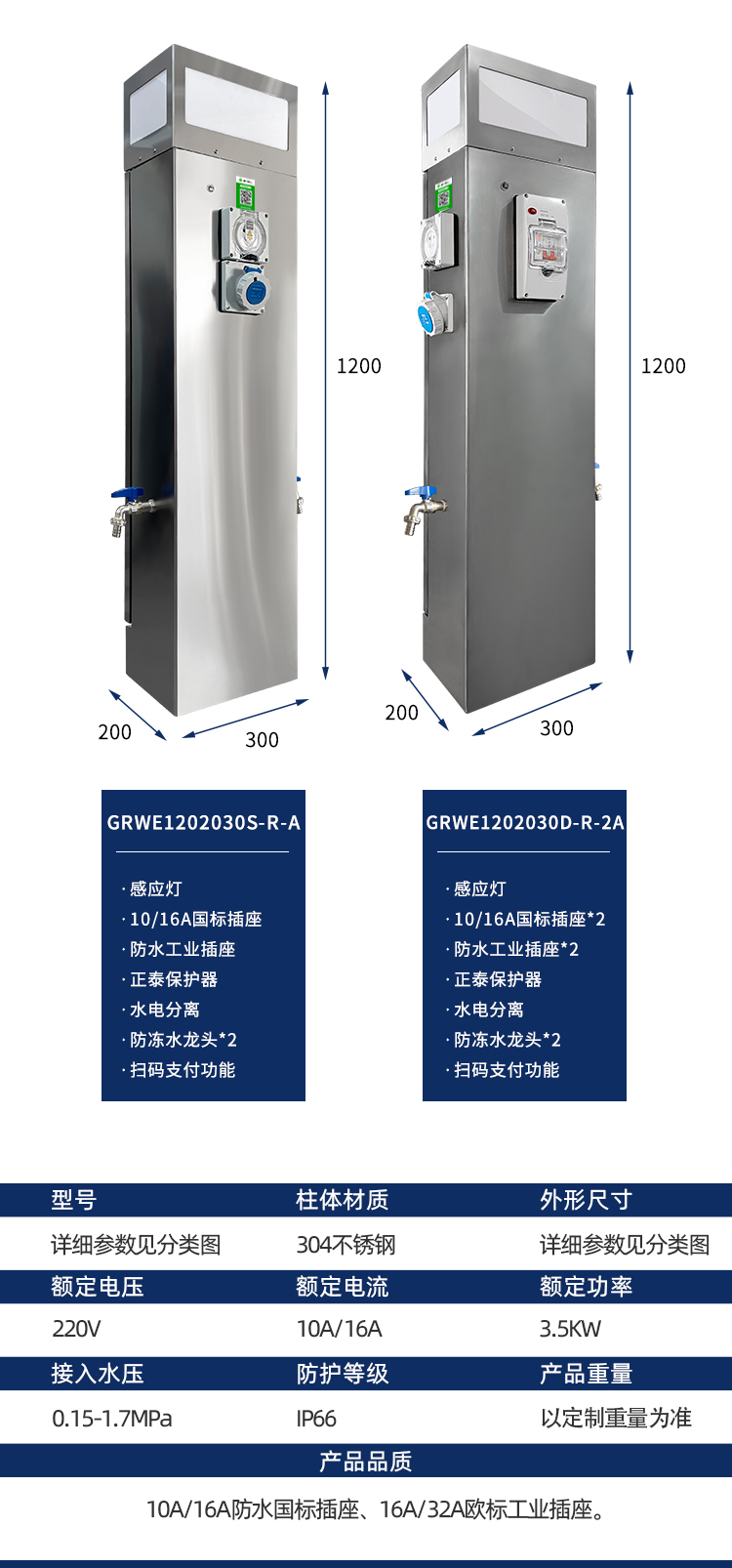 房车营地水电桩产品参数配件