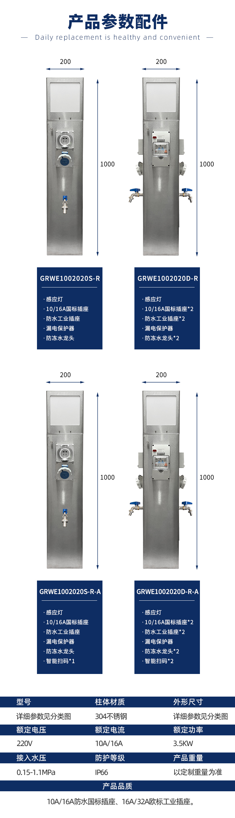 房车营地水电桩产品参数配件