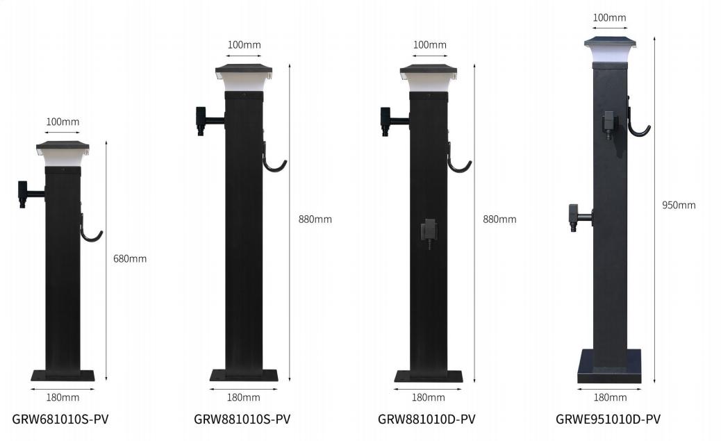 GRW681010太阳能灯户外立柱水龙头正面全景图